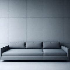 Minimalistic modern gray sofa and concrete wall background. Generated AI.