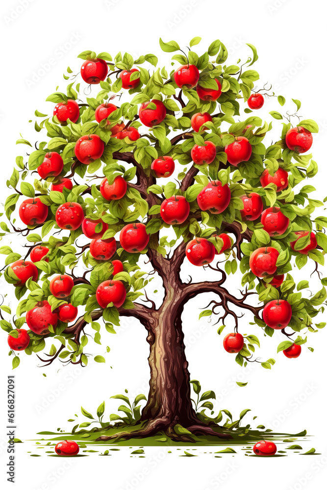 Poster an apple tree with red apples on it. generative ai.
