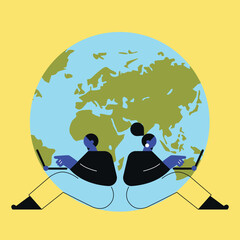 Digital nomad banner. Traveling with a computer. Online job. Concept of digital nomad, remote worker, independent location entrepreneur.