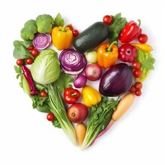 Heart shape made of different vegetables isolated on white background ,Generative AI