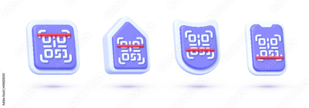Poster qr code 3d set for concept design. business concept barcode pictogram. web design. data technology. 