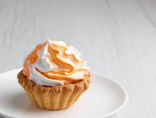 beautiful and delicious homemade baking basket cake with protein cream. set . selective focus