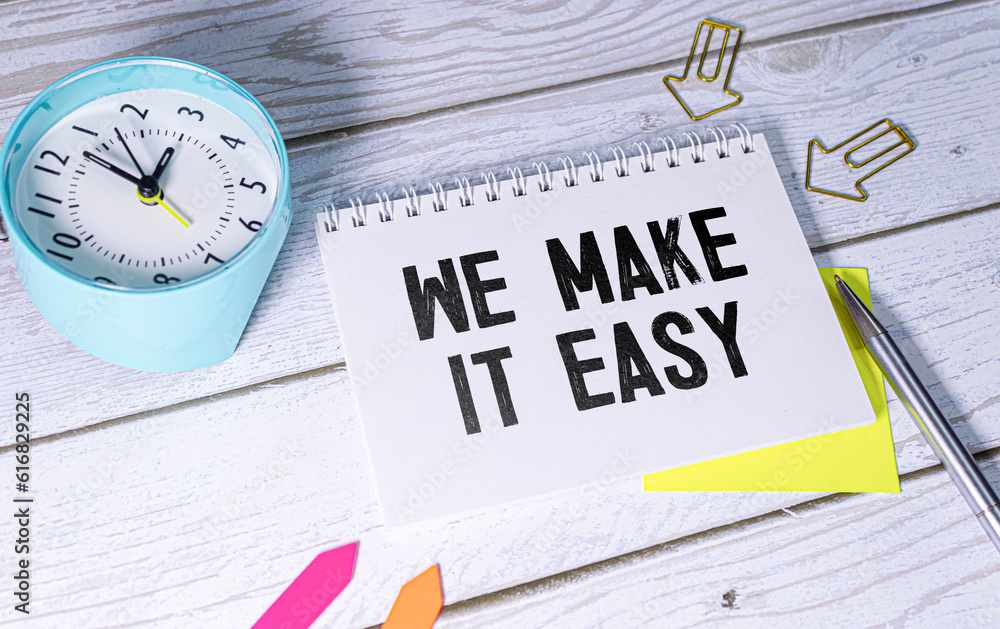Poster paper with text we make it easy on white background