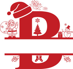 Letter B, B Christmas Monogram, Letter B Silhouette with Christmas symbols, Christmas logo, Christmas Design for Print, Screen Print T-Shirt