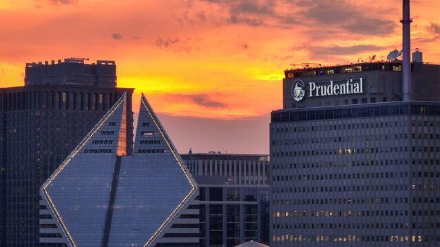 Prudential Building in Chicago - aerial drone photography - CHICAGO, ILLINOIS - JUNE 06, 2023