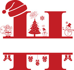 Letter H, H Christmas Monogram, Letter H Silhouette with Christmas symbols, Christmas logo, Christmas Design for Print, Screen Print T-Shirt