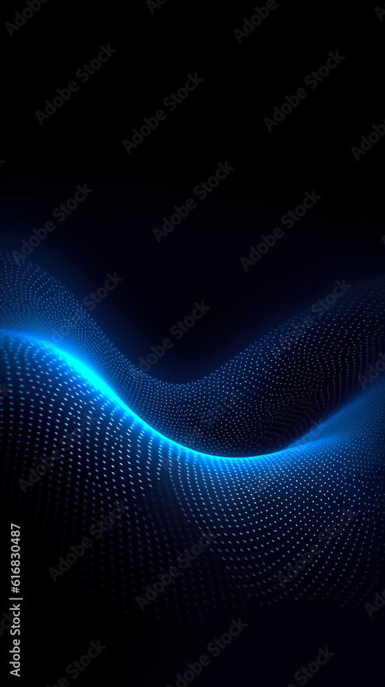 Poster a dark background with a blue wave pattern. generative ai.