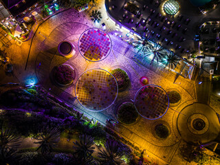 futuristic downtown city square with colorful lights, Costa Adeje, Tenerife