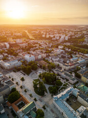 downtown plac litewski, city square and park at sunset, Lublin, Poland - obrazy, fototapety, plakaty