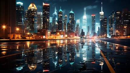 Evening Reflections: Illuminated Skyline of a Metropolitan City