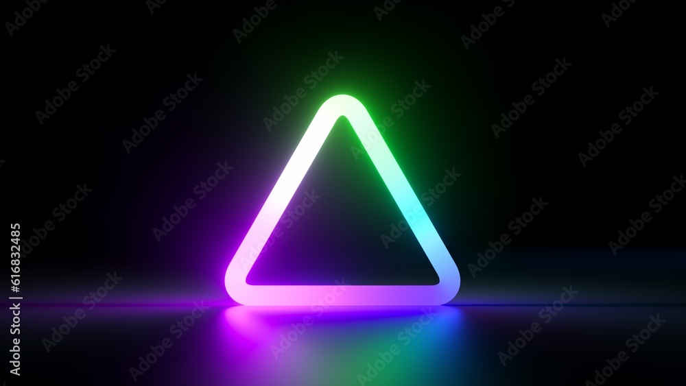 Poster 3d render, abstract minimalist background with simple geometric triangular shape. colorful neon tria