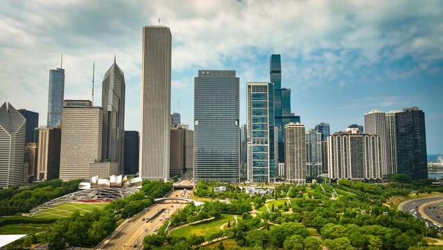 Downtown Chicago buildings - aerial drone photography - CHICAGO, ILLINOIS - JUNE 06, 2023