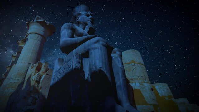 Ancient Egypt, Statue of Ramses. And Time Lapse Of The Milky Way.