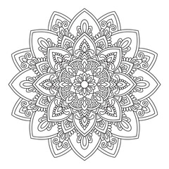 Circular pattern in form of mandala for Henna, Mehndi, tattoo, decoration. Decorative ornament in ethnic oriental style. Coloring book page.