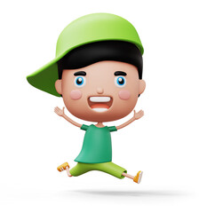 Happy child, cute boy cartoon character, 3d rendering
