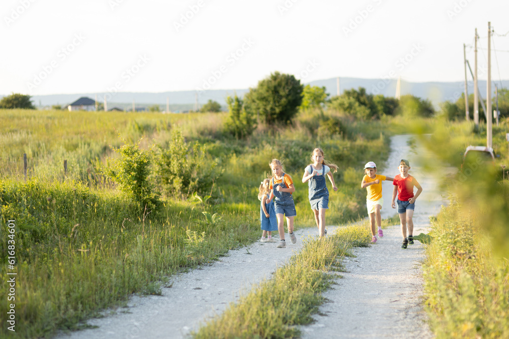 Sticker children on a walk in the summer