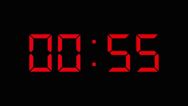 digital font 1 minute  countdown timer  on black background