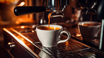 Fototapeta premium espresso pouring from coffee machine, generative ai