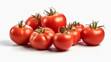 A stack of fresh tomatoes on a white background