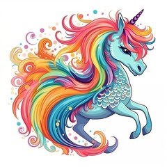 vector illustration,cute rainbow pegasus unicorn ,Rainbow colors Hair, fantasy magic unicorn ,Generative AI