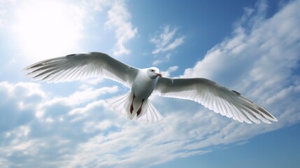 Fototapeta premium Seagulls in action flying on the blue sky.