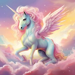 cute rainbow baby pegasus unicorn , magic horse , fantasy magic ,Generative AI 