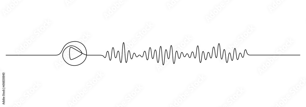 Aufkleber One continuous line drawing of music player soundbar with play button. Record audio and sound wave voice message in simple linear style. Editable stroke. Doodle vector illustration