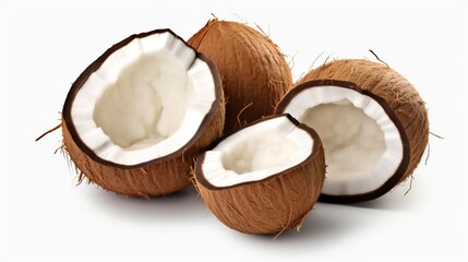 Three whole coconuts and one halved coconut
