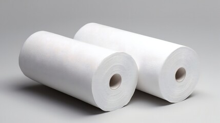 Fototapeta premium Two stacked white toilet paper rolls isolated on white background