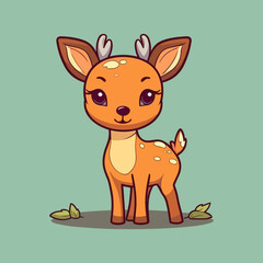 Adorable Cartoon Deer Illustration: Cute Buck, Doe, Fawn for Children's Books, Prints, and More