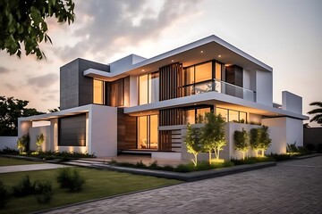 3d rendering of modern cozy house with pool and parking for sale or rent in luxurious style by the sea ai generated