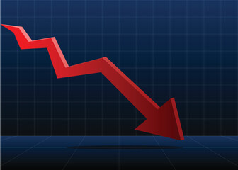 big red arrow down a big loss recession
