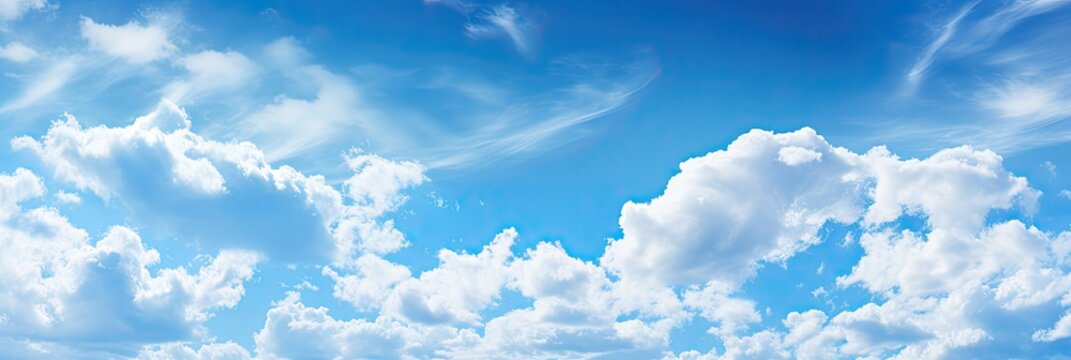 Sunny blue sky with white cloud. Summer day. Sunny background. Clear blue skies ahead. © Fox Ave Designs