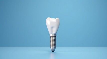 A dental implant on blue background - obrazy, fototapety, plakaty