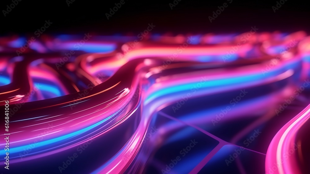 Poster a computer keyboard with glowing neon lights