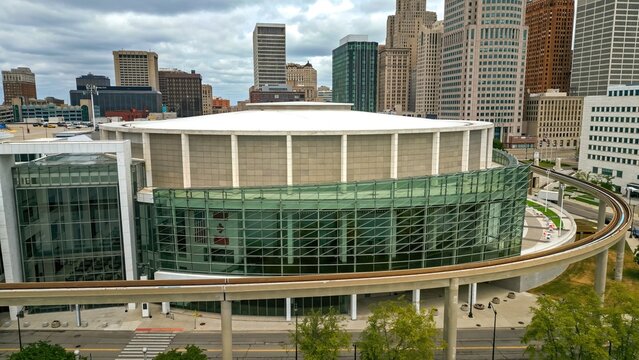 Huntington Place Cobo Center in Detroit - aerial drone photography - DETROIT, MICHIGAN - JUNE 10, 2023