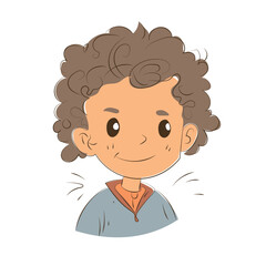 Diverse face of young boy, his emotions. Portrait with a positive facial expression. Hand drawn doodle sketch. Vector illustration for your design