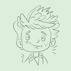 Diverse face of young boy, his emotions. Portrait with a positive facial expression. Hand drawn doodle sketch. Vector illustration for any design