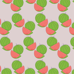 Watermelon seamless pattern. Vector illustration. Watermelon slices on pink background , art for any flat design.