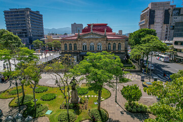 Beautiful aerial view of the Costa Rica National Theater in San Jose Center 