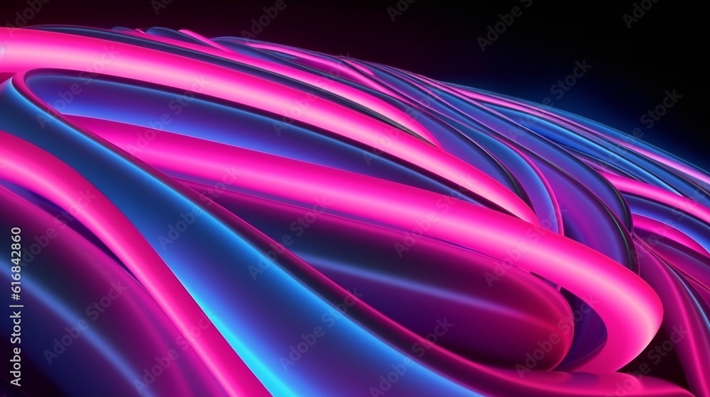 Poster Abstract pink and blue lines in a dynamic pattern