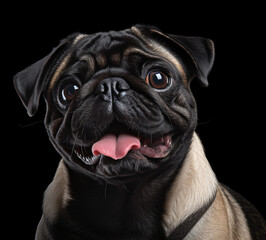 pug dog png, download free pictures of pugs, animal stickers, in the style of black background, tamron 24mm f/2.8 di iii osd m1:2, emotive gestures and expressions, colorized, 32k