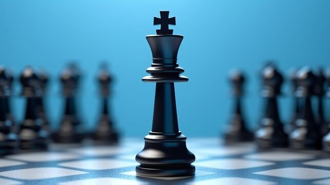 A black and white chess piece on a chess board