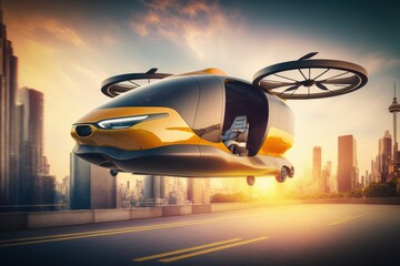 Fototapeta na wymiar Futuristic model of a flying car. AI generated, human enhanced.