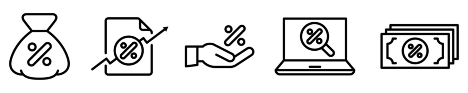 Conjunto de iconos de impuestos. Tarifa, valor agregado, pago, porcentaje. Ilustraci&oacute;n vectorial