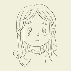 Diverse face of young girl, her emotions. Portrait with a positive facial expression. Hand drawn doodle sketch. Vector illustration for any design