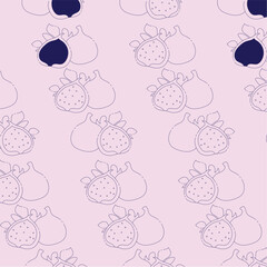 Pattern with fresh ripe delicious juicy figs whole and cut in half and quarter. Fig isolated on white background. Vector hand drawn illustration. Fruits