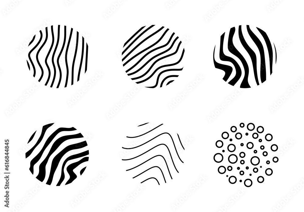 Poster set of round backgrounds or patterns in doodle style. hand drawing decorative round shapes isolated 