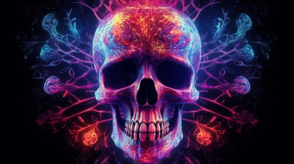 ネオンカラーのドクロ,Generative AI AI画像