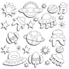 Set of space line icon, style design black icons.